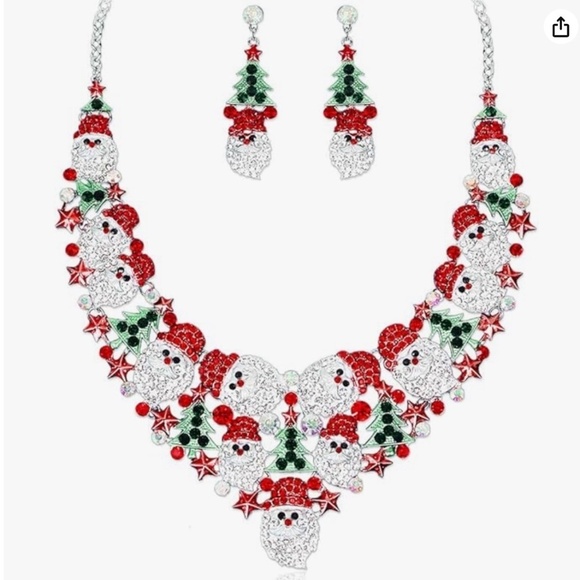 Santa Claus Necklace Earrings Christmas Element Party Costume Jewelry Set - Picture 9 of 14